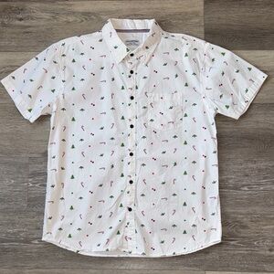 Festive White Holiday Print Men's Button Down Shirt NWOT